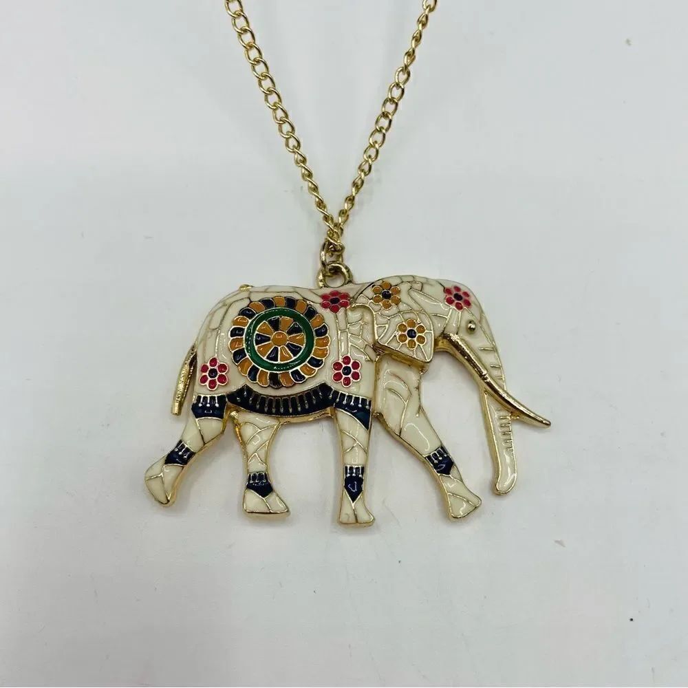 Enamel Elephant Pendant Necklace